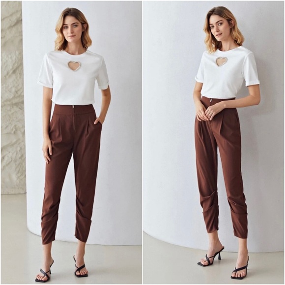 White Short Sleeve Shirt with Cut Out Rhinestone Heart - Picture 1 of 9